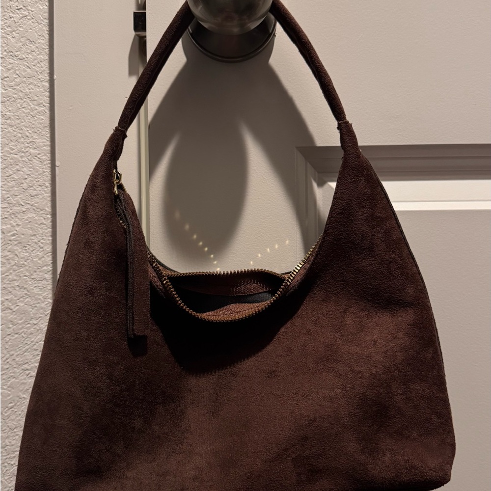 Source Unknown Dark Brown Suede Hobo Bag